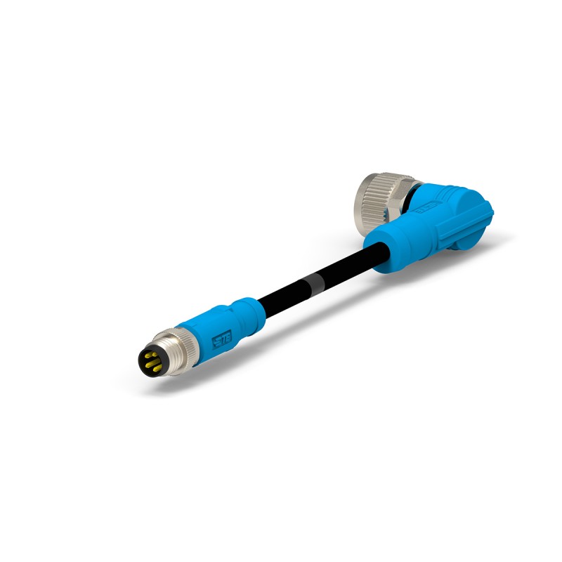 1 pcs - TE Connectivity Right Angle Male 3 way M8 to Straight Female 3 way M12 Sensor Actuator Cable, 500mm