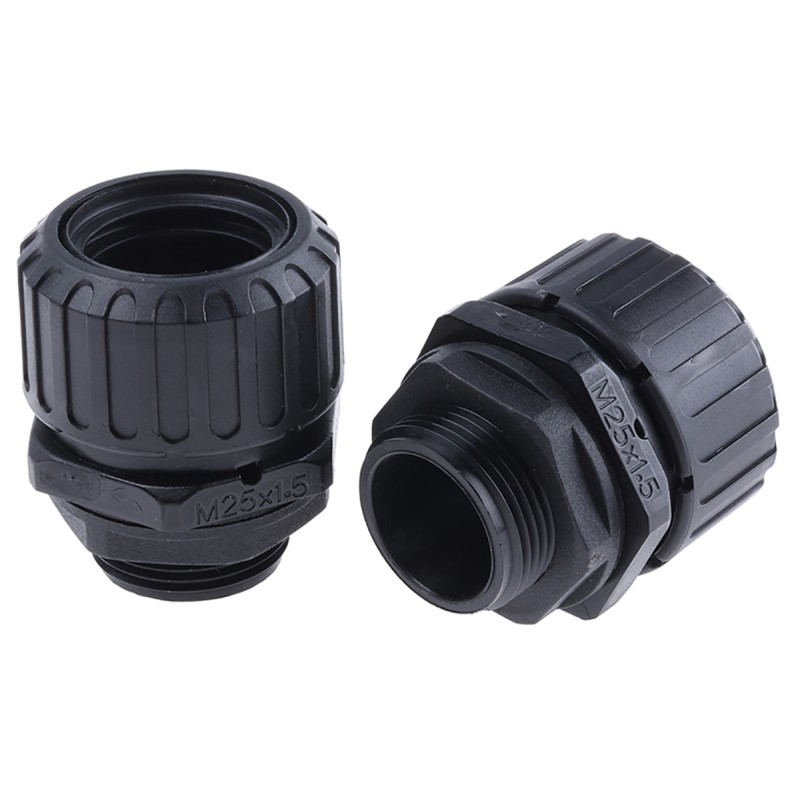 5 pcs - Adaptaflex Straight, Conduit Fitting, 25mm Nominal Size, M25, Nylon 66, Black