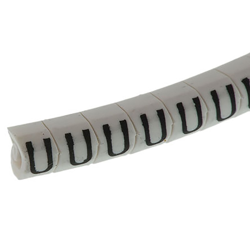 1 Bag of 250 - HellermannTyton Helagrip Slide On Cable Marker, Black on White, Pre-printed 'U', 1 - 3mm Cable