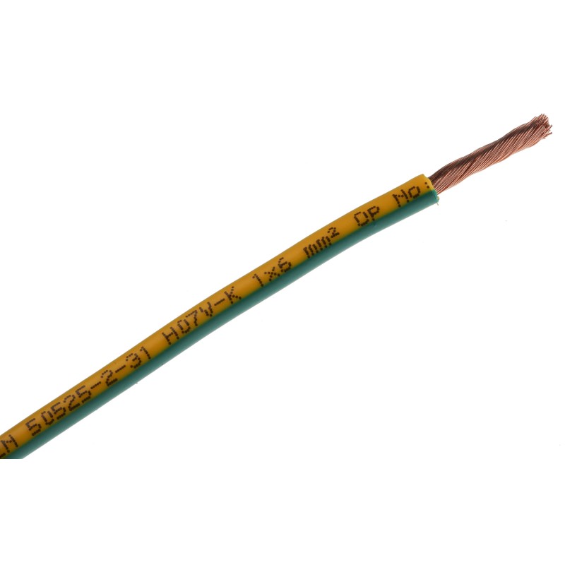 1 Reel of 100 M - RS PRO Green/Yellow 6 mm² Hook Up Wire, 75/0.3 mm, 100m, PVC Insulation