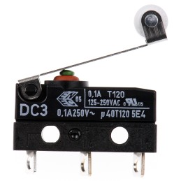 1 pcs - ZF Roller Lever Micro Switch, Solder Terminal, 100 mA @ 30 V dc, SPDT, IP6K7