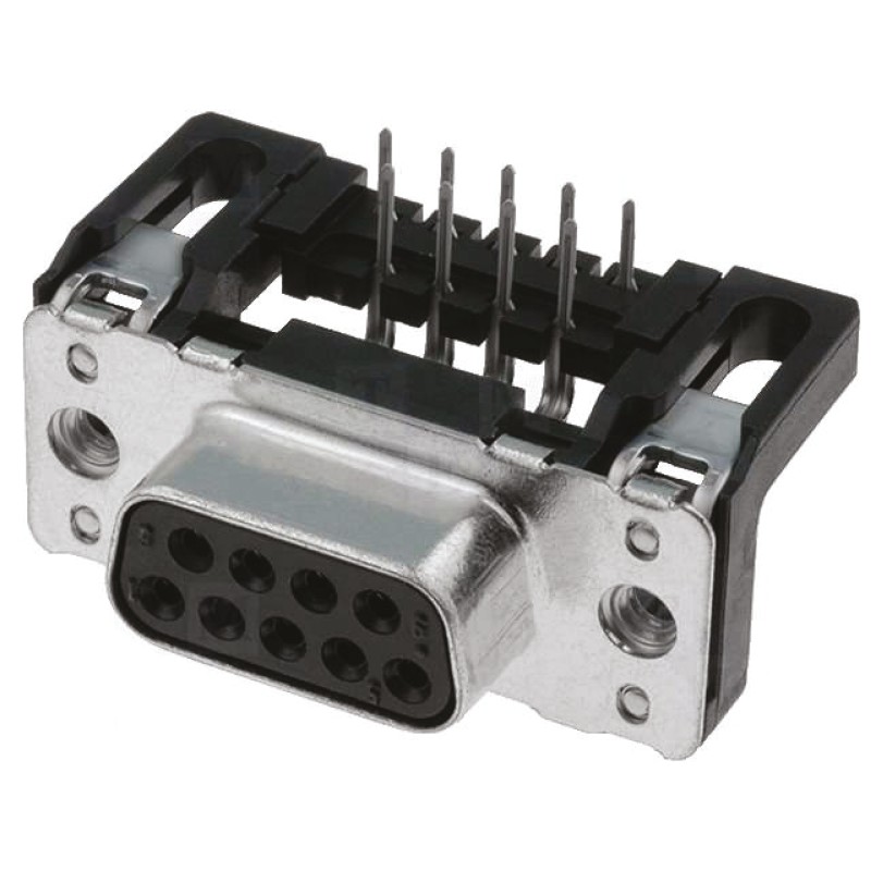 1 pcs - HARTING D-Sub Standard 9 Way Right Angle Through Hole D-sub Connector Socket, 2.74mm Pitch, with 4-40 UNC, Female Screw