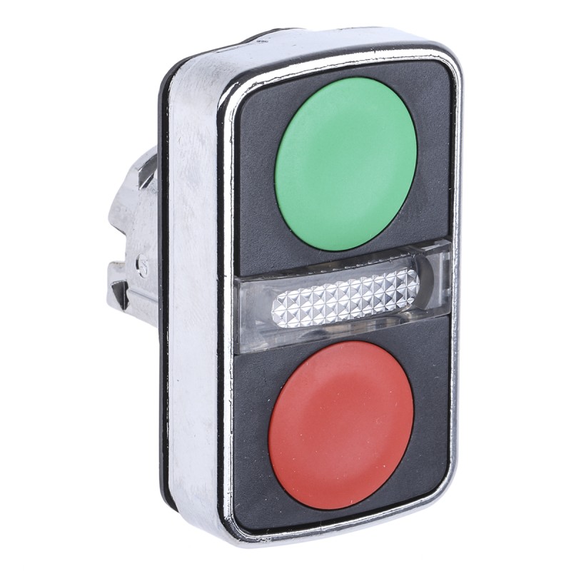 1 pcs - Schneider Electric Harmony XB4 Series Green, Red Illuminated Spring Return Push Button Head, 22mm Cutout, IP66, IP67,