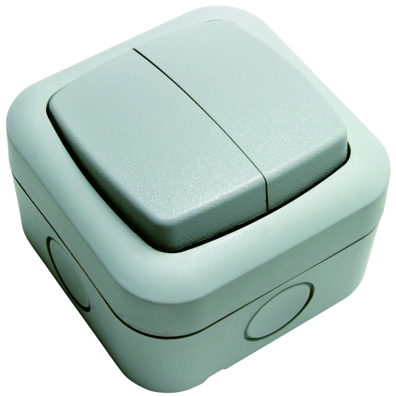 1 pcs - Timeguard Grey Outdoor Light Switch, 2 Way, 2 Gang, Powerseal