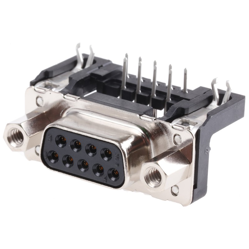 1 pcs - Harting D-Sub Standard 9 Way Right Angle Through Hole D-sub Connector Socket, 2.54mm Pitch, with 4-40 UNC Female
