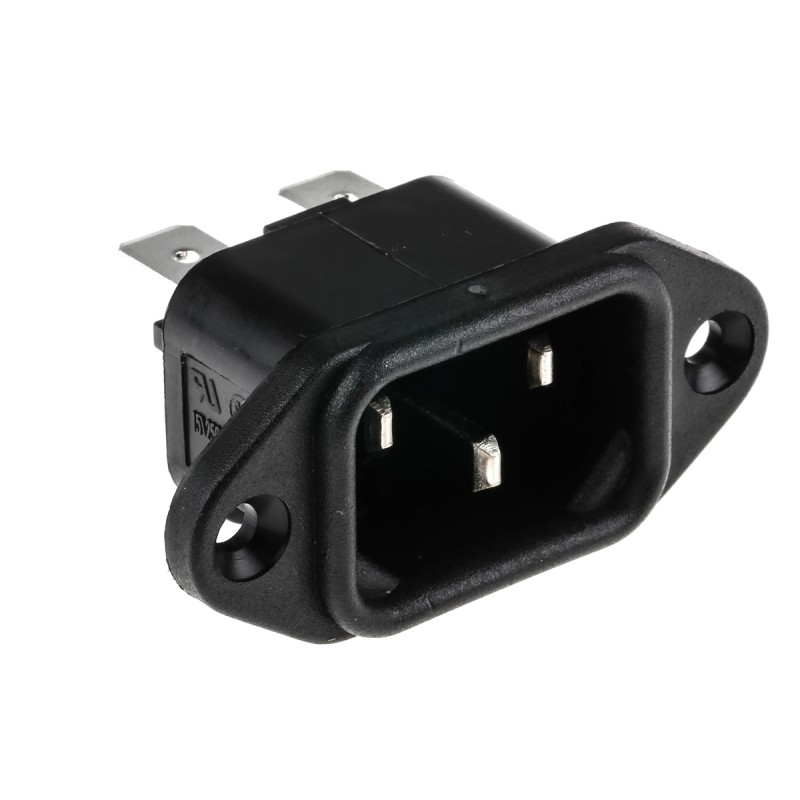 1 pcs - TE Connectivity IEC Connector Flange Mount Socket, 2P, Quick Connect Termination, 15A, 250 V