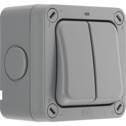 1 pcs - BG Electrical Grey Outdoor Light Switch, 2 Way, 2 Gang, Storm