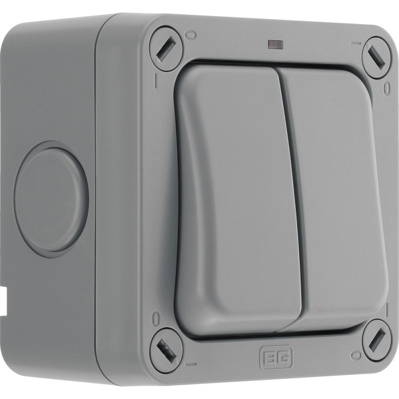 1 pcs - BG Electrical Grey Outdoor Light Switch, 2 Way, 2 Gang, Storm
