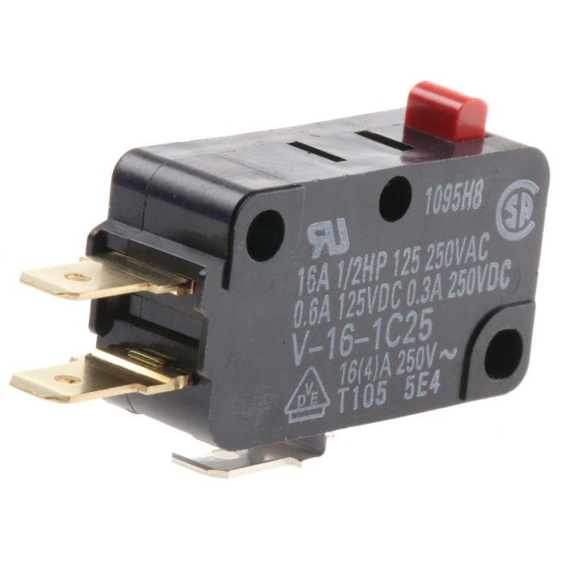 1 pcs - Omron Pin Plunger Micro Switch, Tab Terminal, 16 A @ 250 V ac, SP-CO, IP40