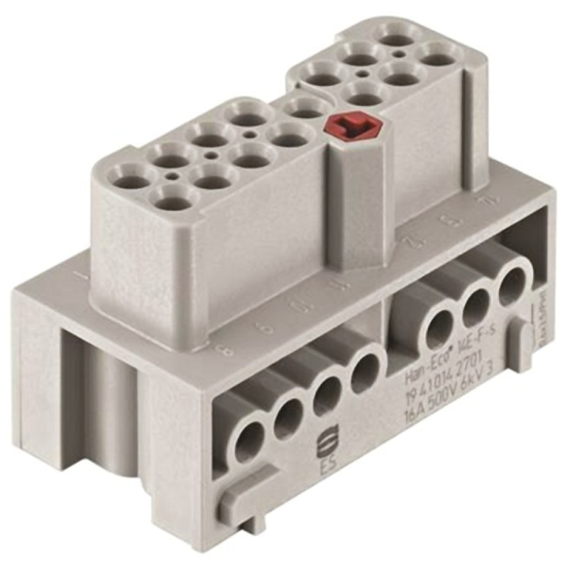 1 pcs - HARTING Heavy Duty Power Connector Insert, 16A, Female, Han-Eco Series, 14 Contacts