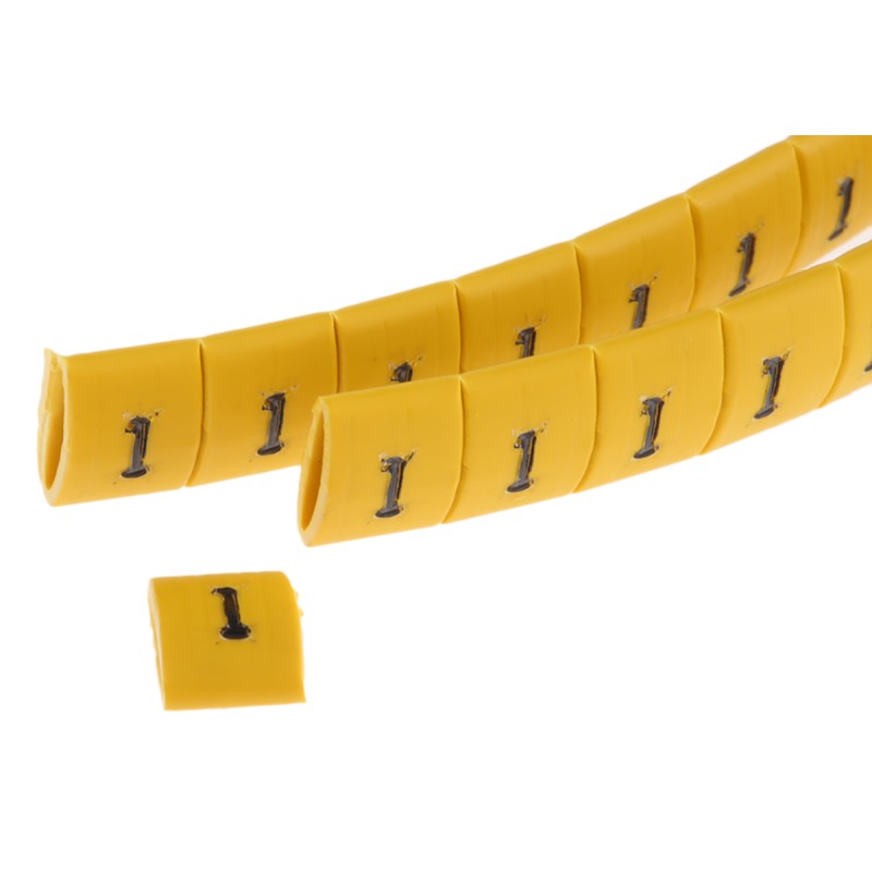 1 Bag of 250 - HellermannTyton Ovalgrip Slide On Cable Markers, Black on Yellow, Pre-printed '1', 1.7 - 3.6mm Cable