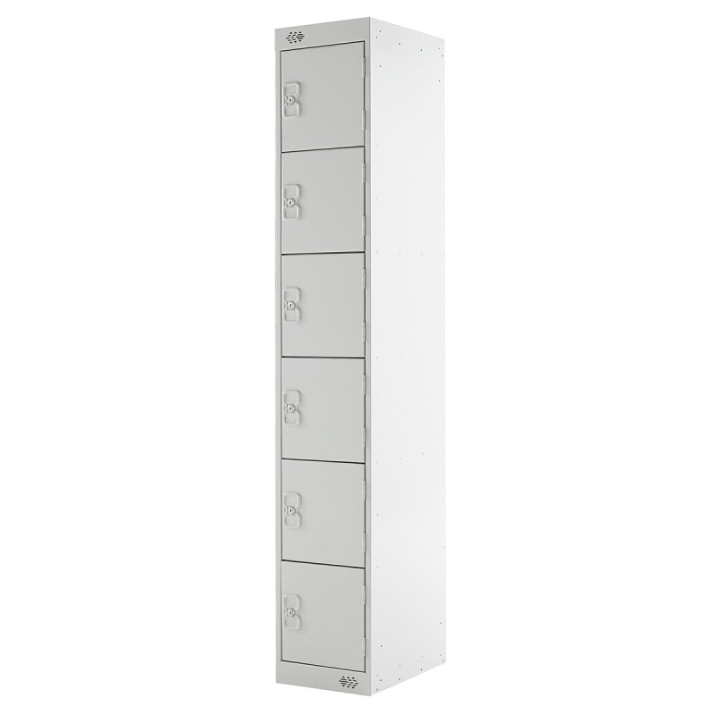 1 Kit - 6 Door Steel Grey Industrial Locker, 1800 mm x 300 mm x 450mm