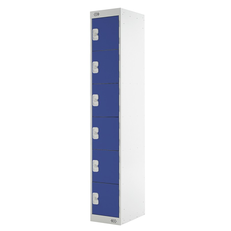 1 Kit - 6 Door Steel Blue Industrial Locker, 1800 mm x 300 mm x 450mm