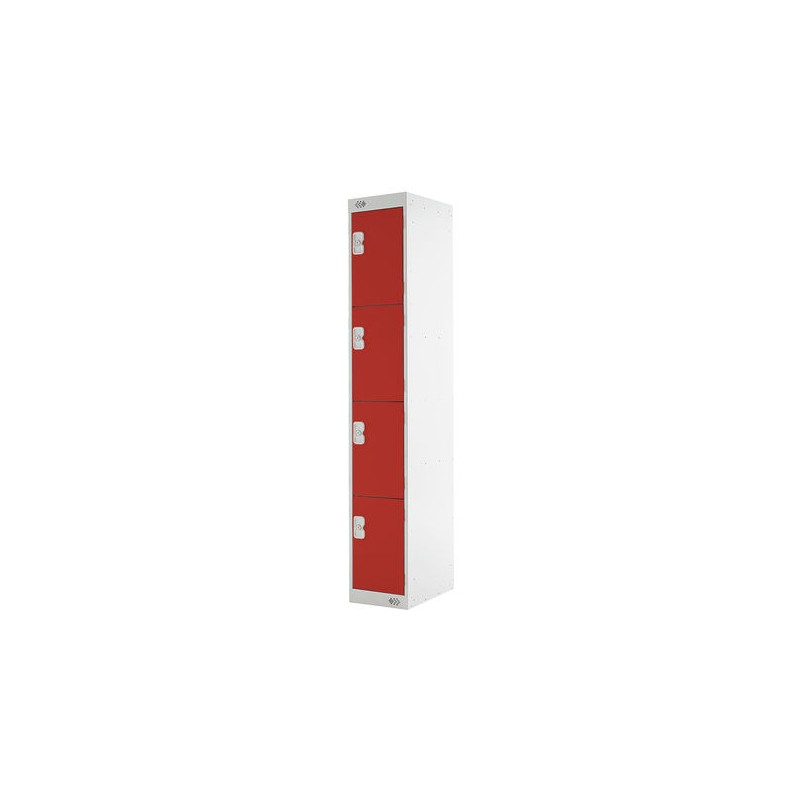 1 Kit - 4 Door Steel Red Industrial Locker, 1800 mm x 300 mm x 450mm