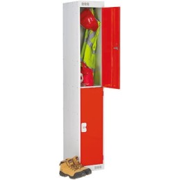 1 Kit - 2 Door Steel Red Industrial Locker, 1800 mm x 300 mm x 450mm