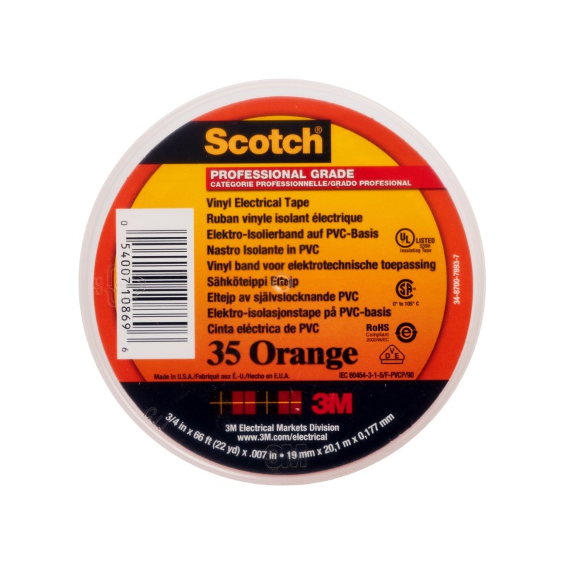 1 Box of 20 - 3M Scotch 35 Vinyl Electrical Color Coding Tape Orange Vinyl Electrical Tape, 19mm x 20m