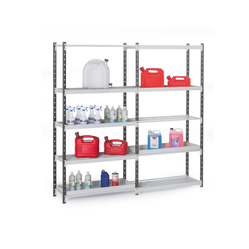 1 pcs - Manorga RAL 7035 Light Grey 5 Shelf Sheet Steel Quickshelf Extension Bay, 2000mm x 1000mm, 400mm, 70kg Load