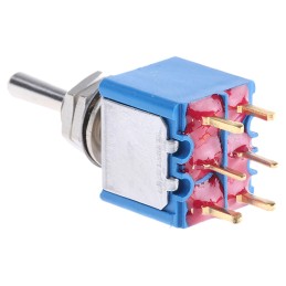 1 pcs - APEM Toggle Switch, PCB Mount, On-Off-On, DPST, PC Terminal Terminal, 20V ac/dc