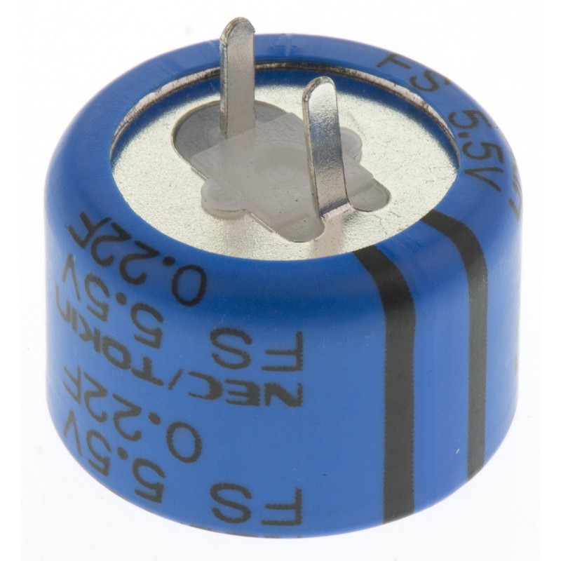 1 pcs - KEMET 0.22F Supercapacitor -20 - +80% Tolerance, Supercap FY 5.5V dc, Through Hole