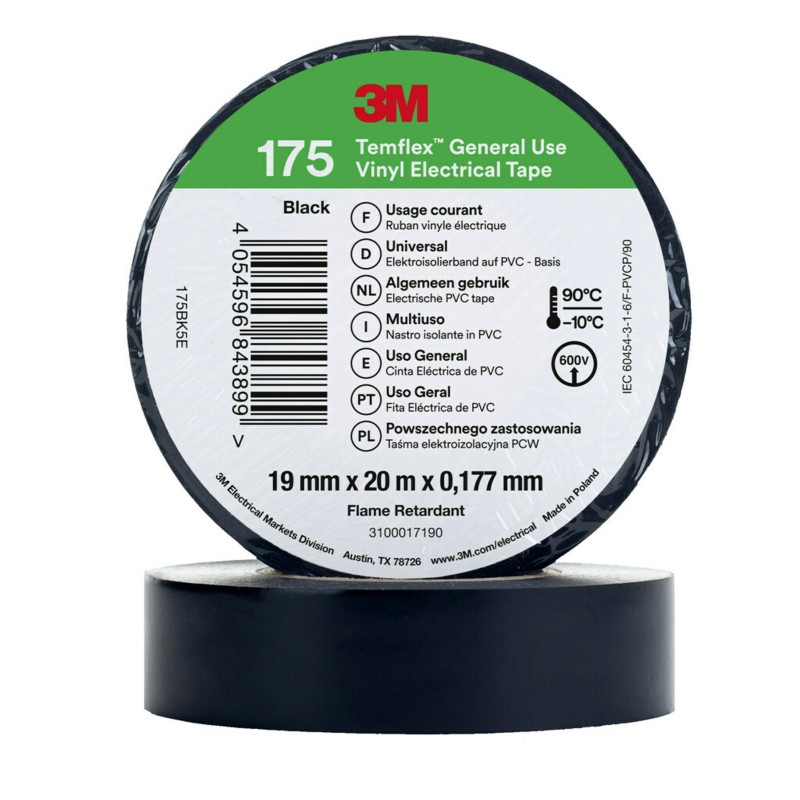 1 pcs - 3M Temflex Black Vinyl Electrical Tape, 19mm x 20m