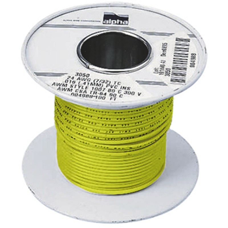 1 Reel of 304 M - Alpha Wire Yellow 1.32 mm² Hook Up Wire, 16 AWG, 26/0.25 mm, 305m, PVC Insulation