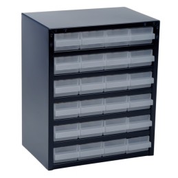 1 pcs - Raaco 24 Drawer Storage Unit, Steel, 435mm x 357mm x 255mm, Blue