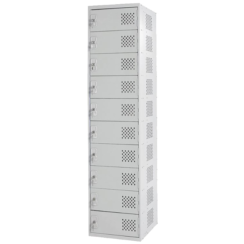 1 pcs - RS PRO 10 Door Vented Mild Steel Grey Laptop Charging Locker, 1800 mm x 450 mm x 450mm