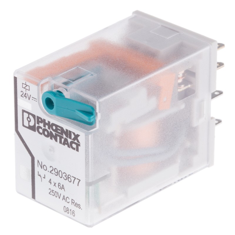 1 pcs - Phoenix Contact PCB Mount Power Relay, 24V dc Coil, 6A Switching Current, 4PDT