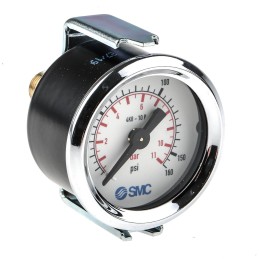 1 pcs - SMC Analogue Pressure Gauge 10bar Back Entry, 4K8-10P, UKAS, 1bar min.
