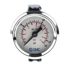 1 pcs - SMC Analogue Pressure Gauge 10bar Back Entry, 4K8-10P, UKAS, 1bar min.