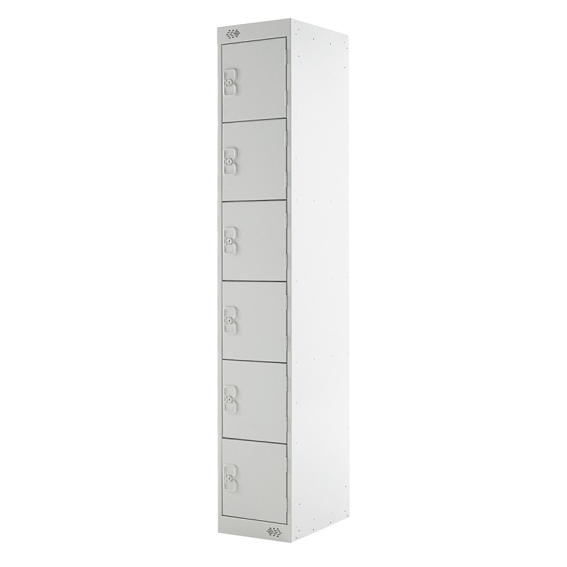 1 pcs - RS PRO 6 Door Steel Light Grey Storage Locker, 1800 mm x 300 mm x 300mm