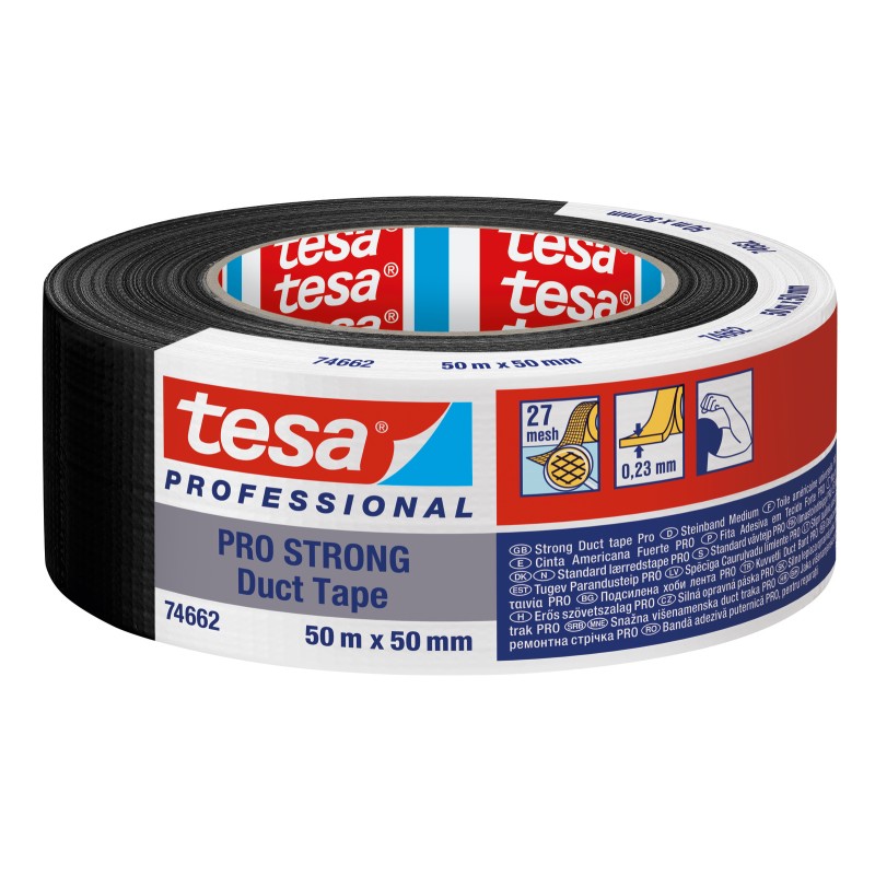 1 pcs - Tesa Tesa 4662 74662 Duct Tape, 50m x 50mm, Black, PE Laminated Finish