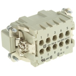 1 pcs - Han E Series size 16 A Connector Insert, Male, 10 Way, 16A, 500 V