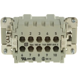 1 pcs - Han E Series size 16 A Connector Insert, Male, 10 Way, 16A, 500 V