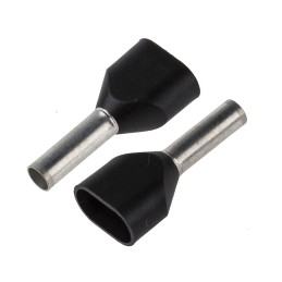 100 pcs - JST, TWE Insulated Crimp Bootlace Ferrule, 8mm Pin Length, 2.3mm Pin Diameter, 2 x 1.5mm² Wire Size, Black