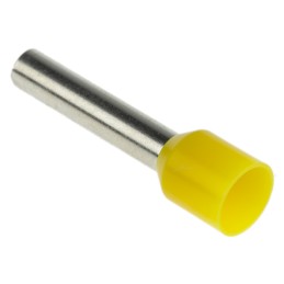 100 pcs - RS PRO Insulated Crimp Bootlace Ferrule, 18mm Pin Length, 3.9mm Pin Diameter, 6mm² Wire Size, Yellow