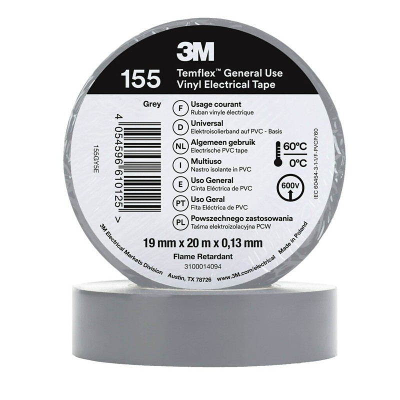 1 pcs - 3M Temflex 155 Grey Vinyl Electrical Tape, 19mm x 20m