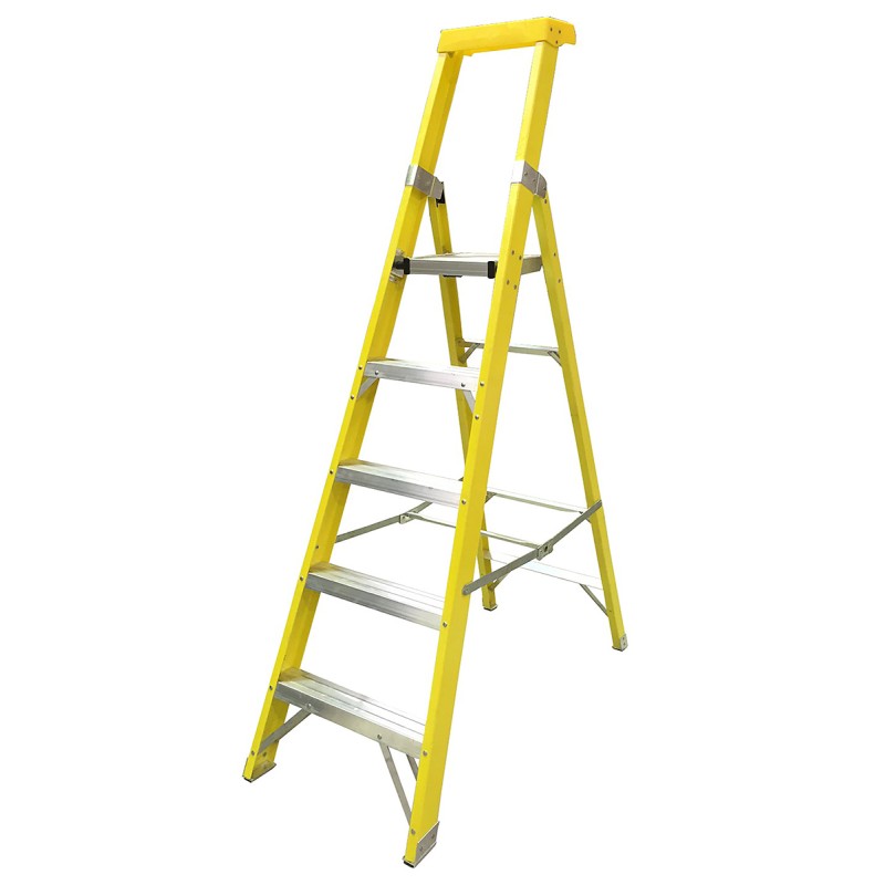 1 pcs - RS PRO Fibreglass 5 steps Step Ladder, 1.18m platform height