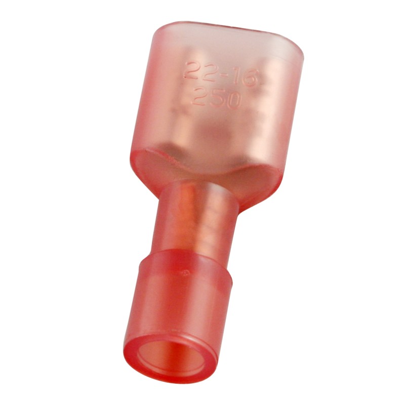 100 pcs - RS PRO Red Insulated Female Spade Connector, Receptacle, 0.8 x 6.35mm Tab Size, 0.5mm² to 1.5mm²