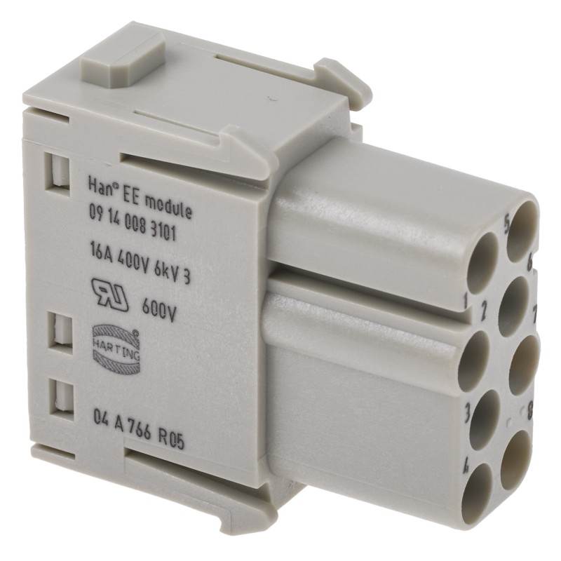 1 pcs - Han-Modular Series Female Module, 8 Way, 2 Row, Rated At 16A, 40 V, Han EE