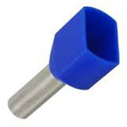 100 pcs - JST, TWE Insulated Crimp Bootlace Ferrule, 9mm Pin Length, 2.9mm Pin Diameter, 2 x 2.5mm² Wire Size, Blue