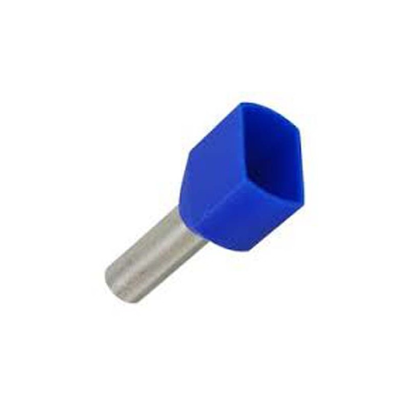 100 pcs - JST, TWE Insulated Crimp Bootlace Ferrule, 9mm Pin Length, 2.9mm Pin Diameter, 2 x 2.5mm² Wire Size, Blue