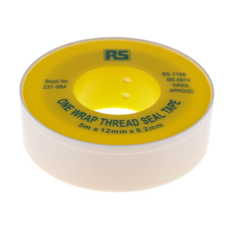 1 pcs - RS PRO White PTFE Tape, 5m x 12mm x 0.2mm