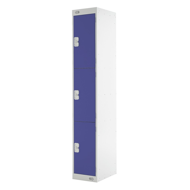 1 pcs - RS PRO 3 Door Steel Blue Storage Locker, 1800 mm x 300 mm x 450mm