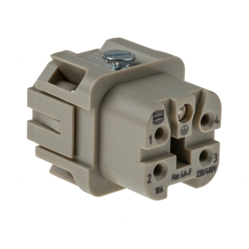 1 pcs - HARTING Heavy Duty Power Connector Insert, 10A, Female, Han A Series, 4 Contacts