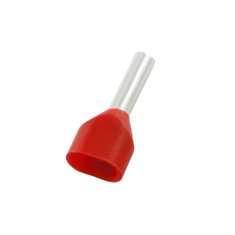 100 pcs - RS PRO Insulated Crimp Bootlace Ferrule, 8mm Pin Length, 2.6mm Pin Diameter, 2 x 1.5mm² Wire Size, Red