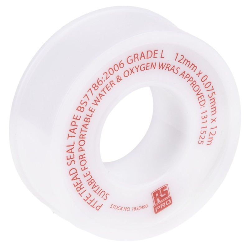 1 pcs - RS PRO White PTFE Tape, 12m x 12mm x 0.075mm