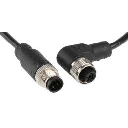 1 pcs - RS PRO Right Angle Female 4 way M12 to Straight Male 4 way M12 Sensor Actuator Cable, 5m