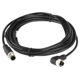 1 pcs - RS PRO Right Angle Female 4 way M12 to Straight Male 4 way M12 Sensor Actuator Cable, 5m