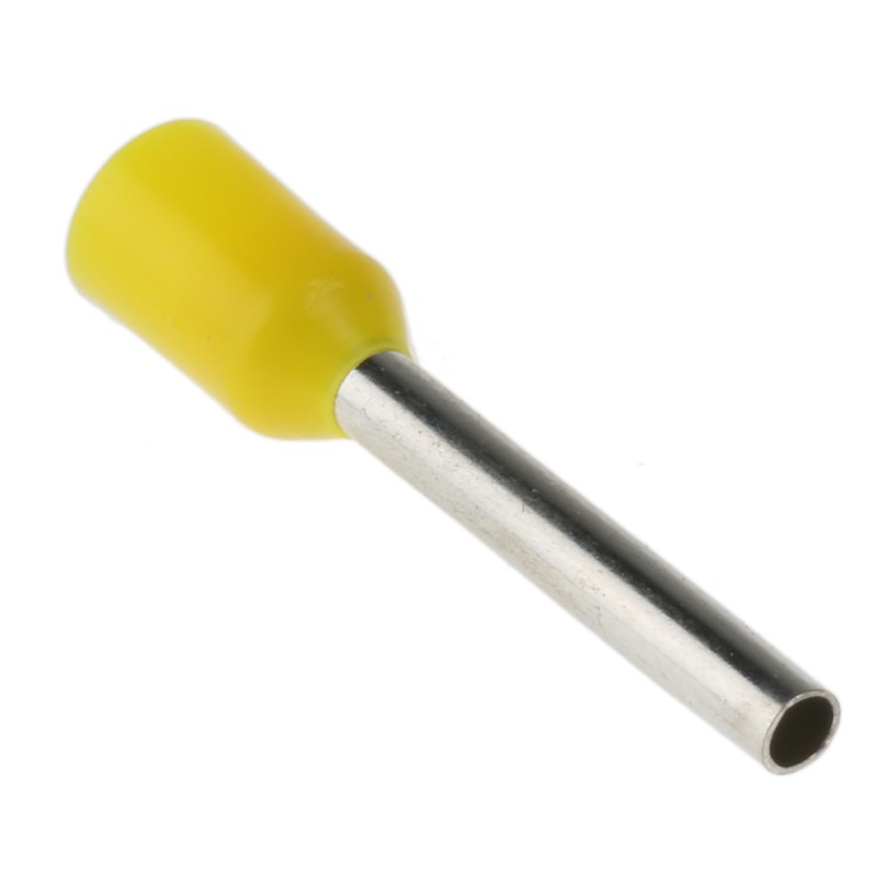 100 pcs - RS PRO Insulated Crimp Bootlace Ferrule, 12mm Pin Length, 1.7mm Pin Diameter, 1mm² Wire Size, Yellow
